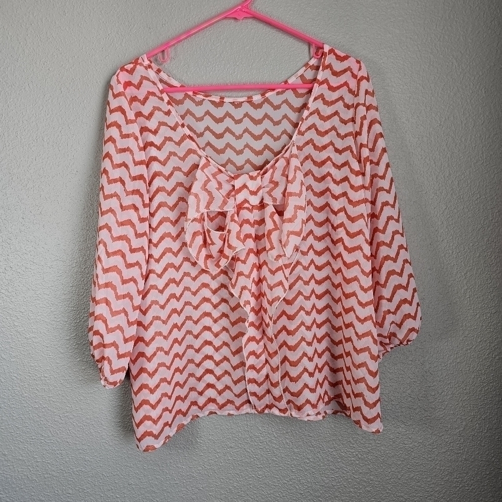 Boutique chiffon red and white blouse with bow - Picture 4 of 4